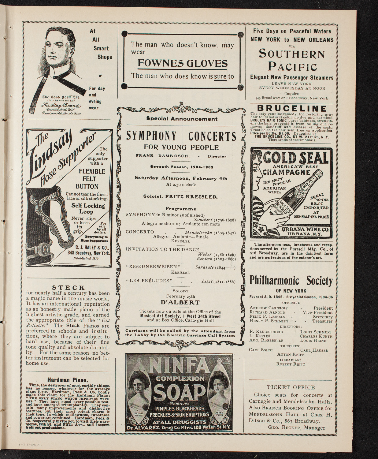 New York Philharmonic, January 27, 1905, program page 9