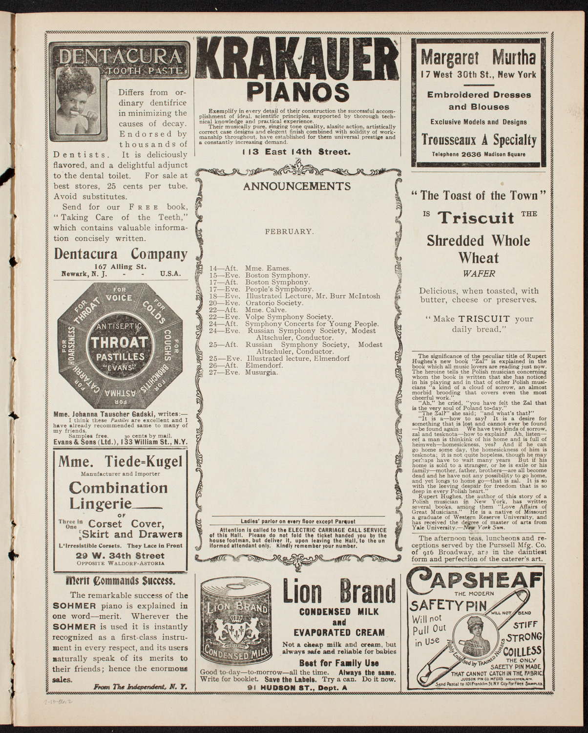 New York Symphony Orchestra, February 13, 1906, program page 3