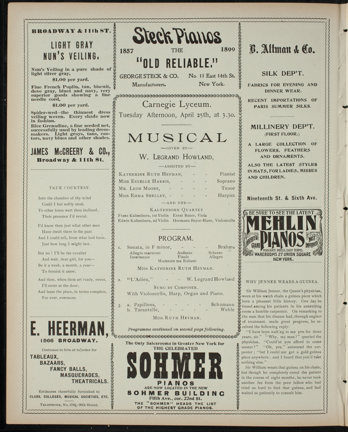 W. Legrand Howland Musicale, April 25, 1899, program page 4