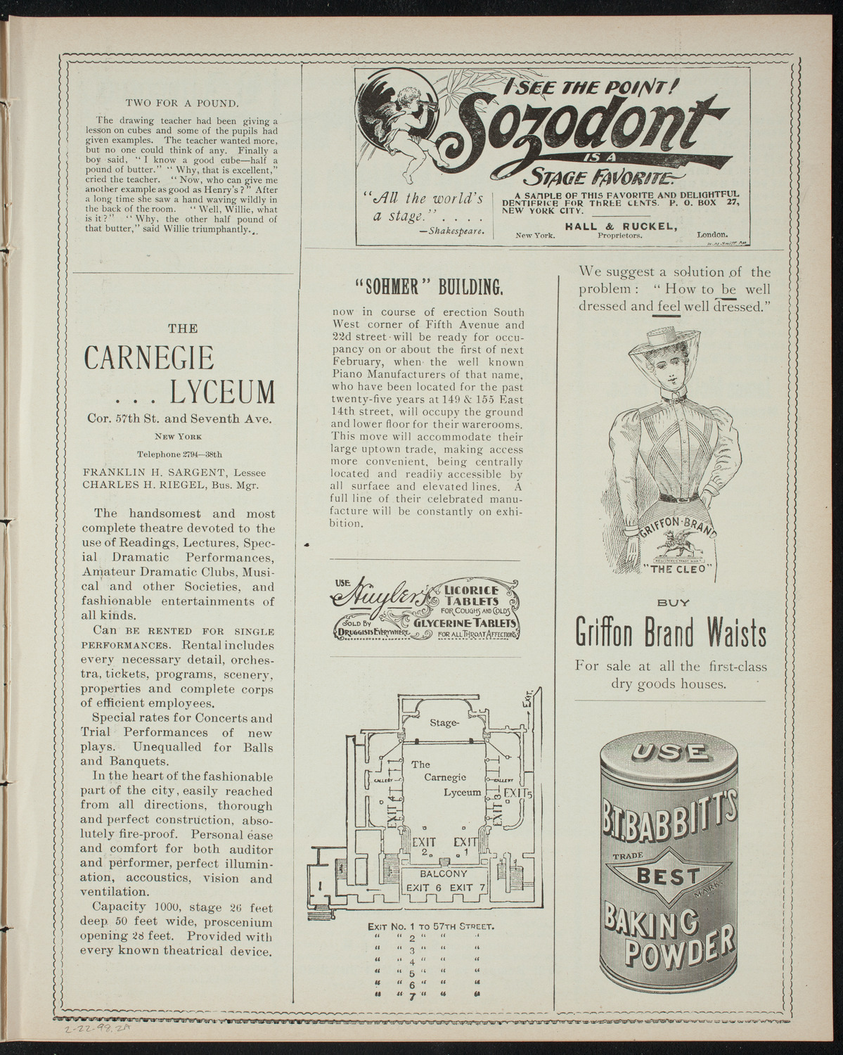 Columbia College Musical Society, February 22, 1898, program page 3