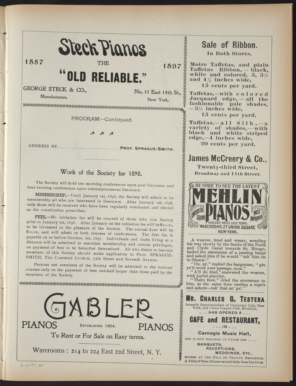 Saturday Morning Conferences on Comparative Literature, April 17, 1897, program page 5