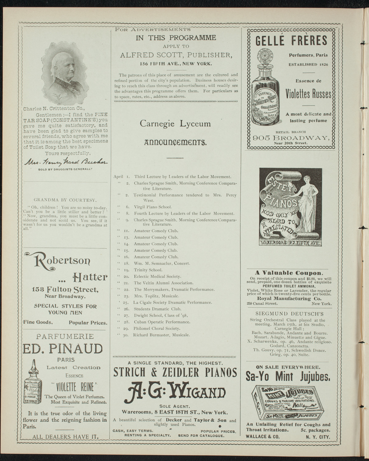 Virgil Piano School, March 30, 1898, program page 2
