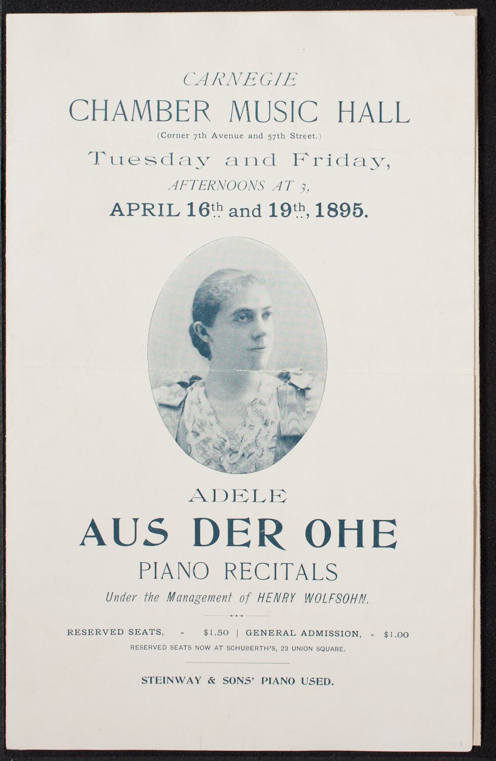 Adele Aus der Ohe, April 19, 1895, program page 1