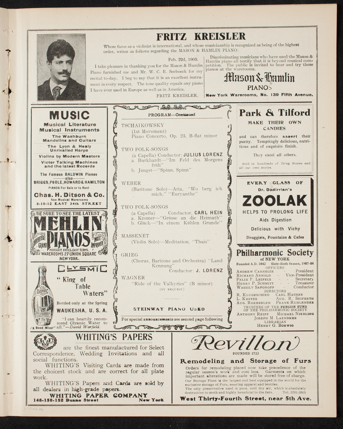 People's Symphony Concert, March 27, 1908, program page 7