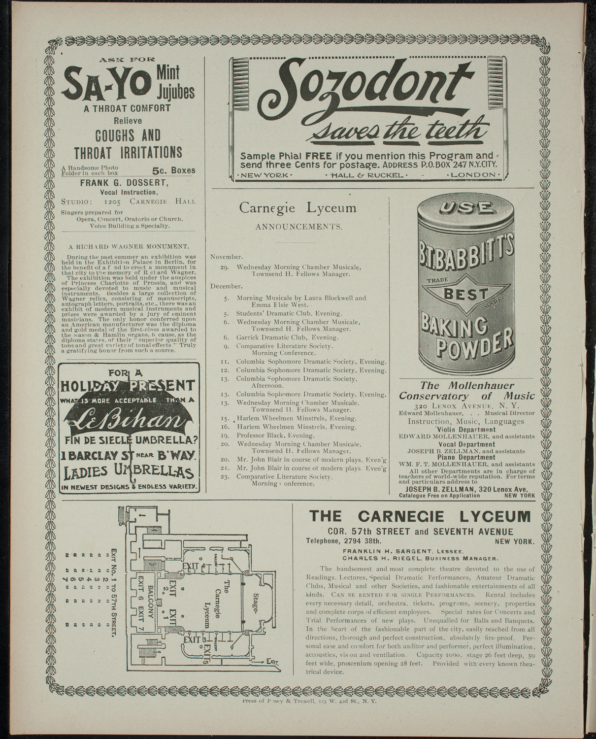 Comparative Literature Society, November 25, 1899, program page 4