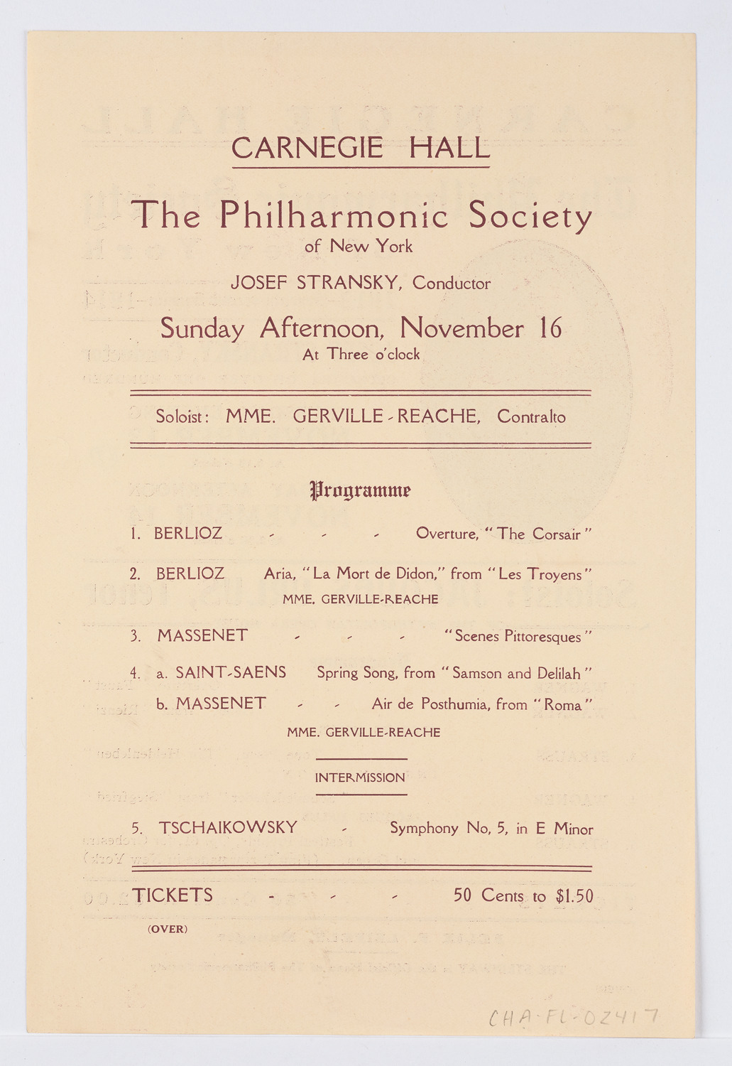 New York Philharmonic, November 1913