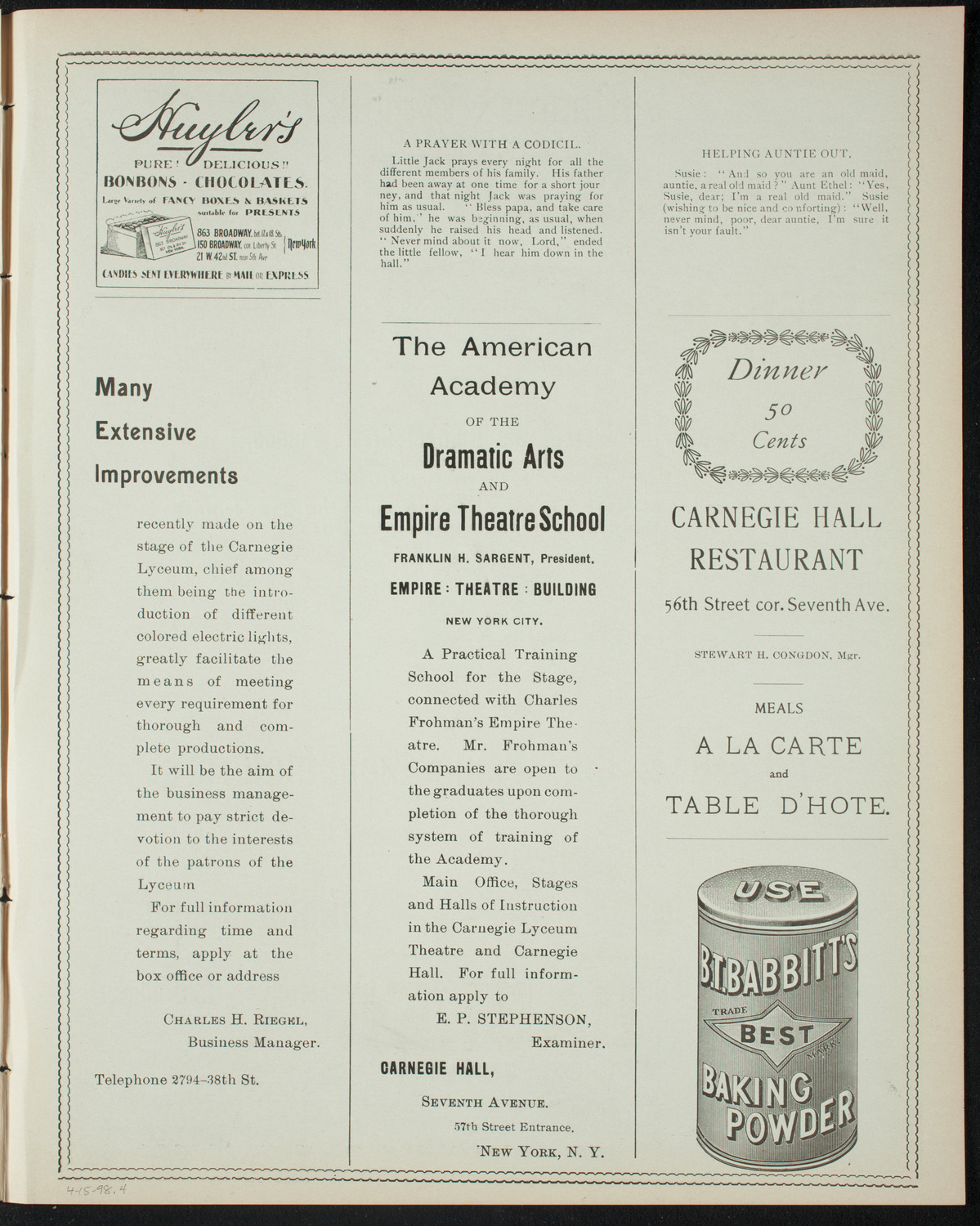 Amateur Comedy Club, April 15, 1898, program page 7