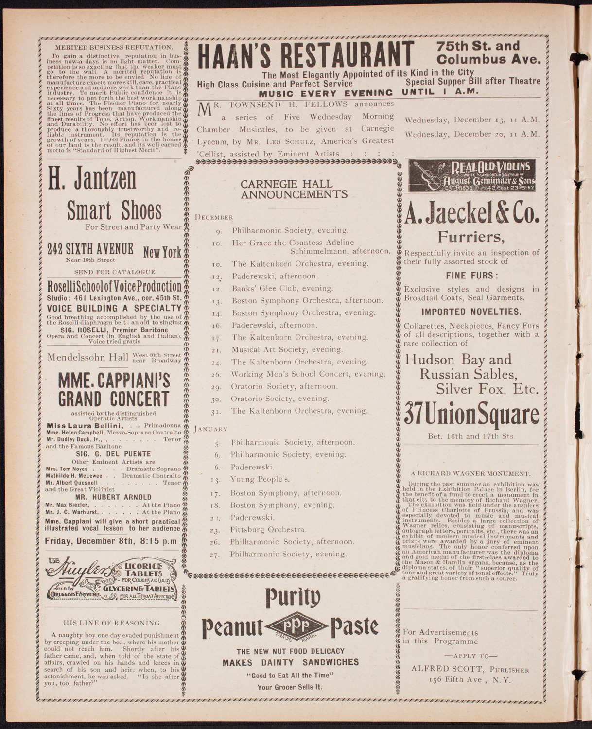 New York Premiere, December 8, 1899, program page 2