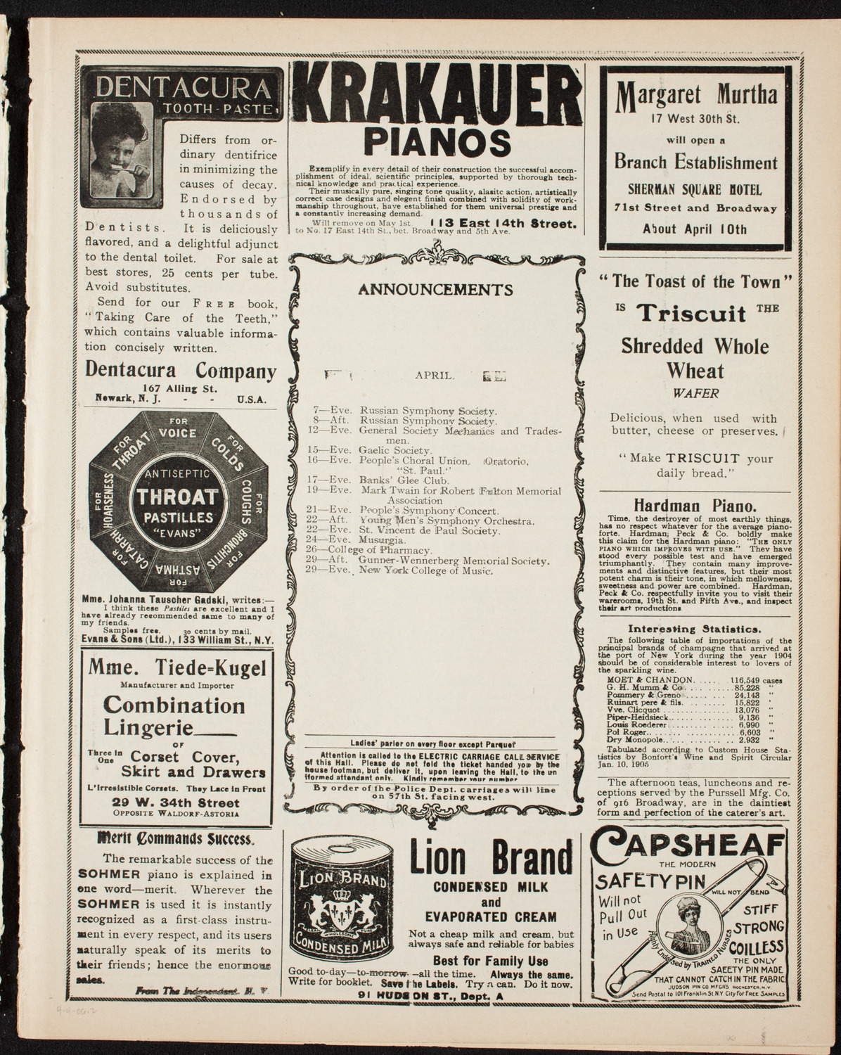 Alfred Reisenauer, Piano, April 4, 1906, program page 3