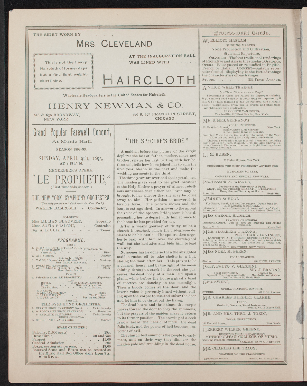 Antonín Dvorák, April 6, 1893, program page 2