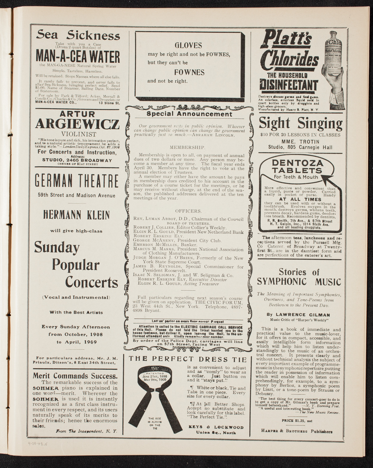 The Civic Forum, April 28, 1908, program page 9