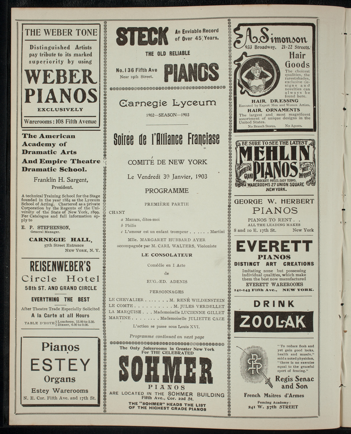 Soirée de l'Alliance Française, January 30, 1903, program page 2