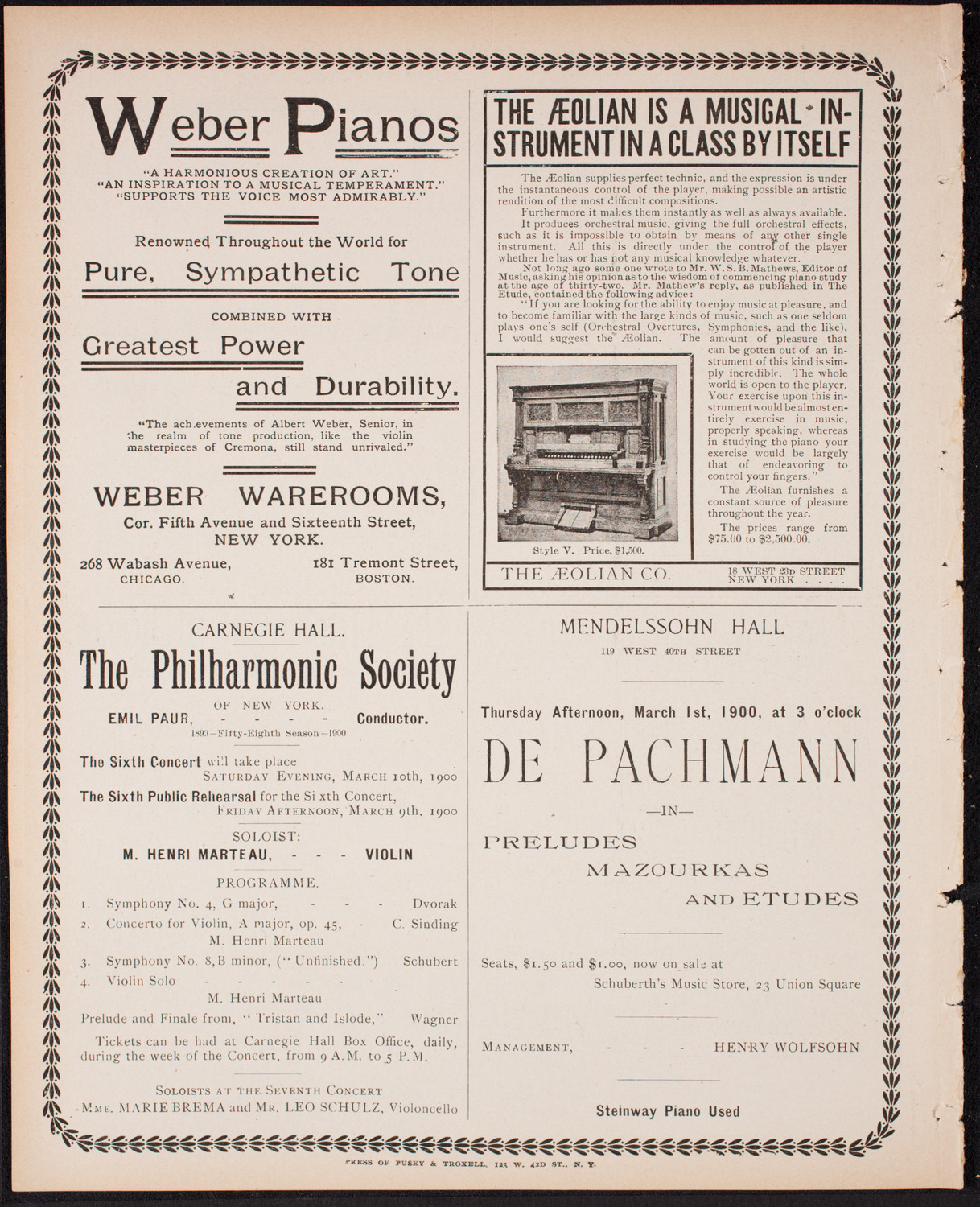 New York Philharmonic, February 16, 1900, program page 10