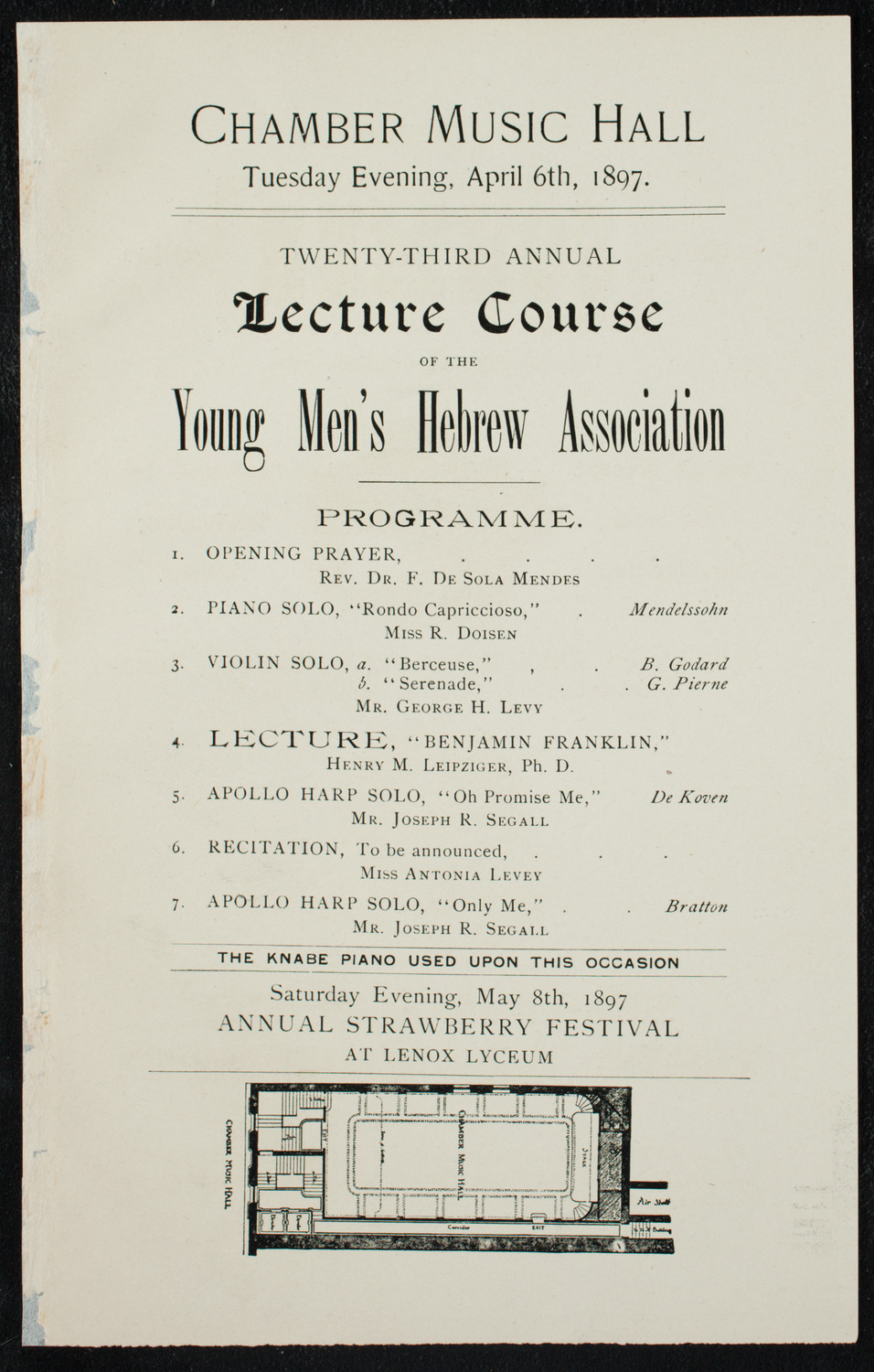 Lecture Course of the Young Men's Hebrew Association, April 6, 1897, program page 1