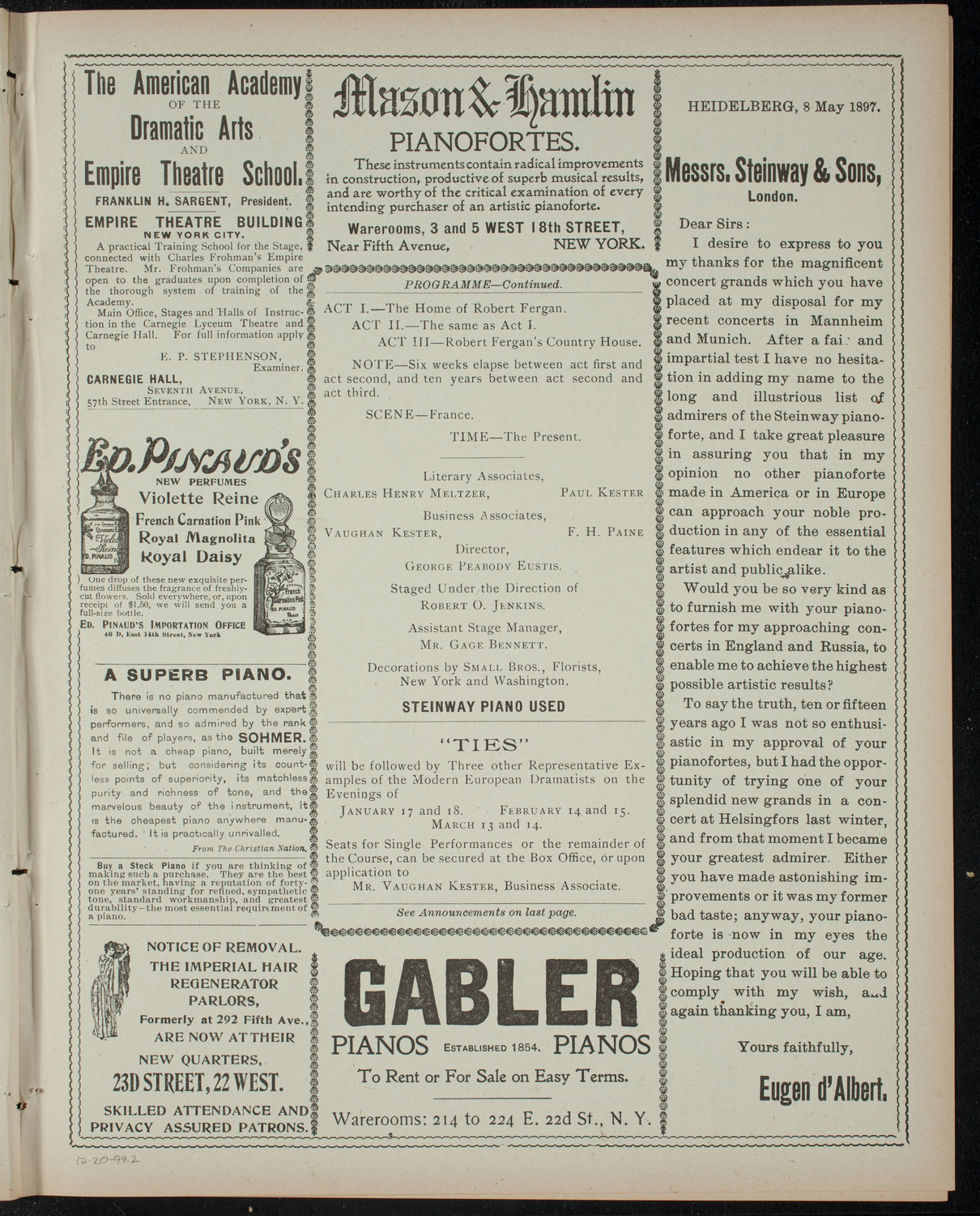 Mr. John Blair's Course of Modern Plays, December 20, 1899, program page 3