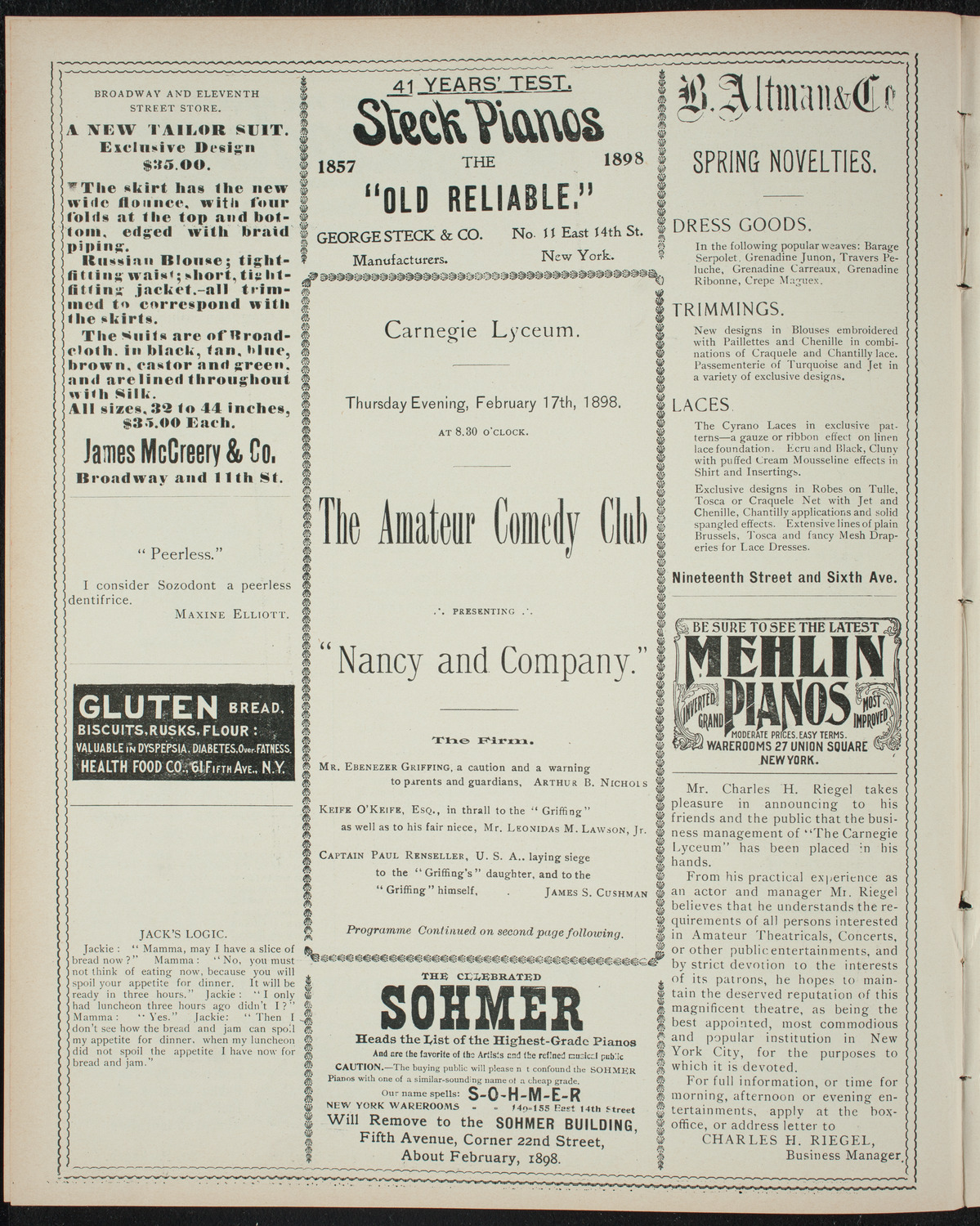 Amateur Comedy Club, February 17, 1898, program page 4