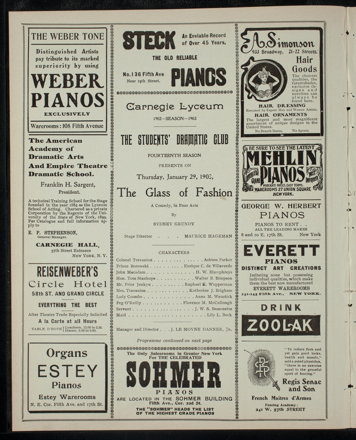 The Students' Dramatic Club, January 29, 1903, program page 2