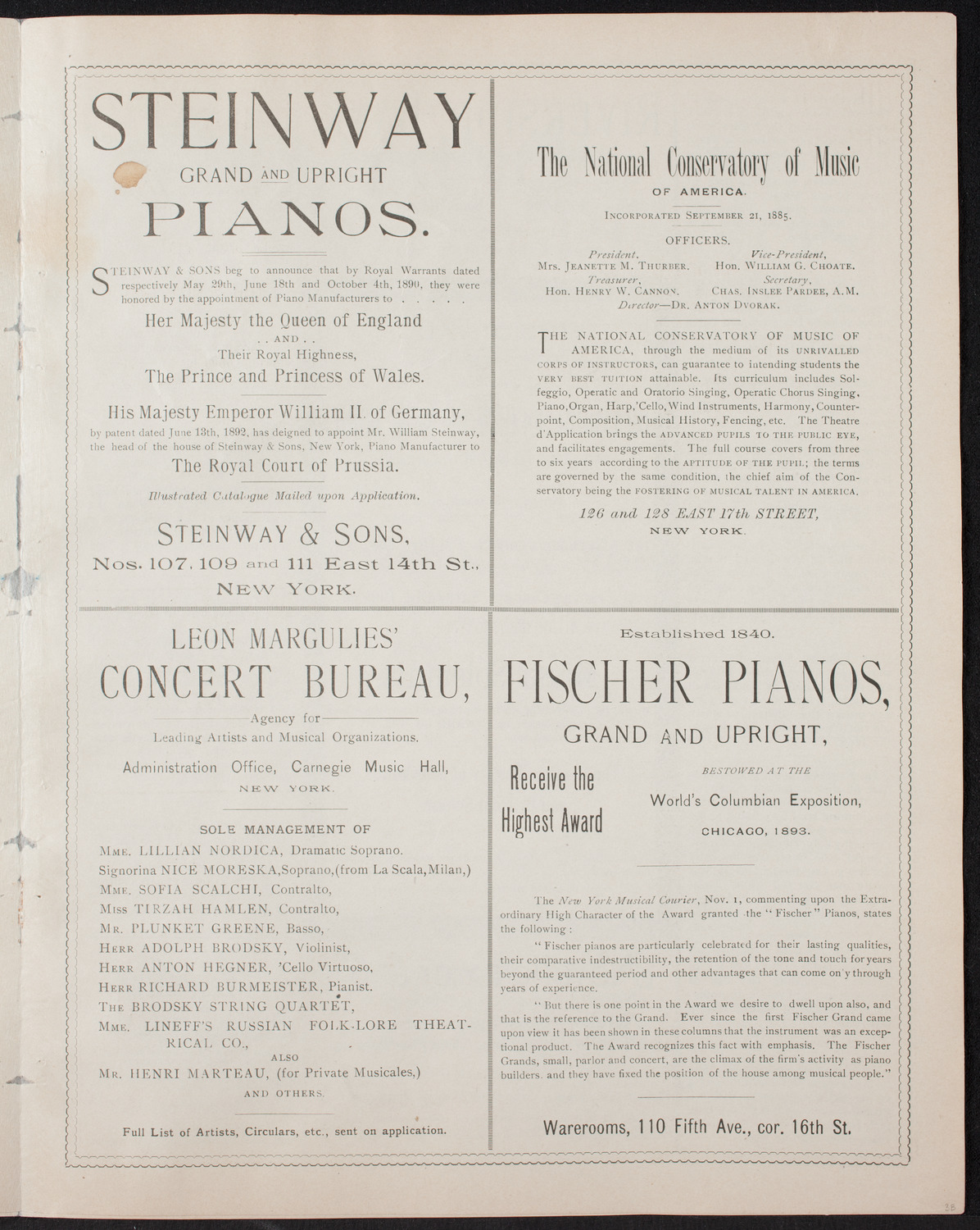 New York Symphony Orchestra, November 11, 1893, program page 5
