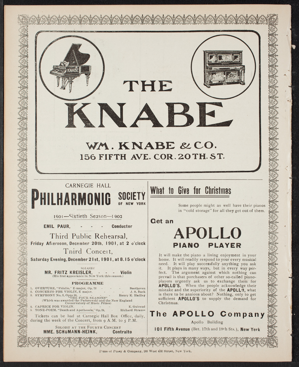 Jan Kubelik, Violin, with Jessie Shay, Piano, December 18, 1901, program page 10