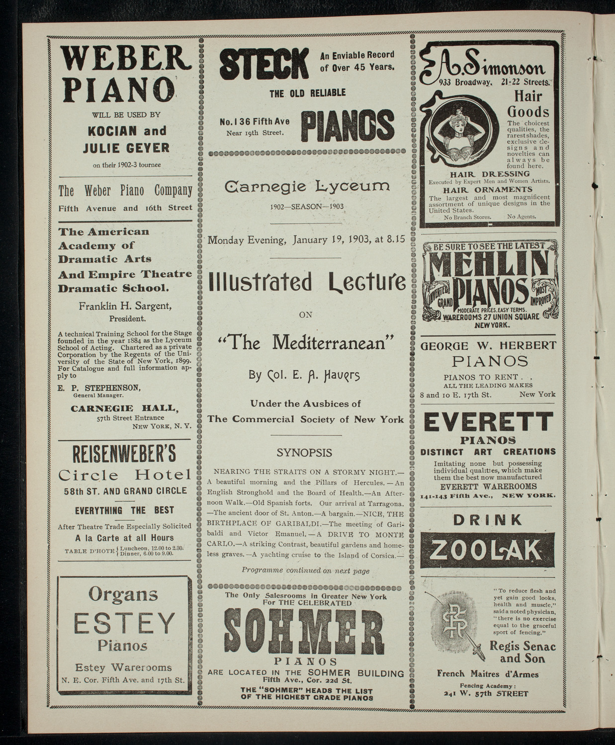 Lecture by Col. E.A. Hauers, January 19, 1903, program page 2