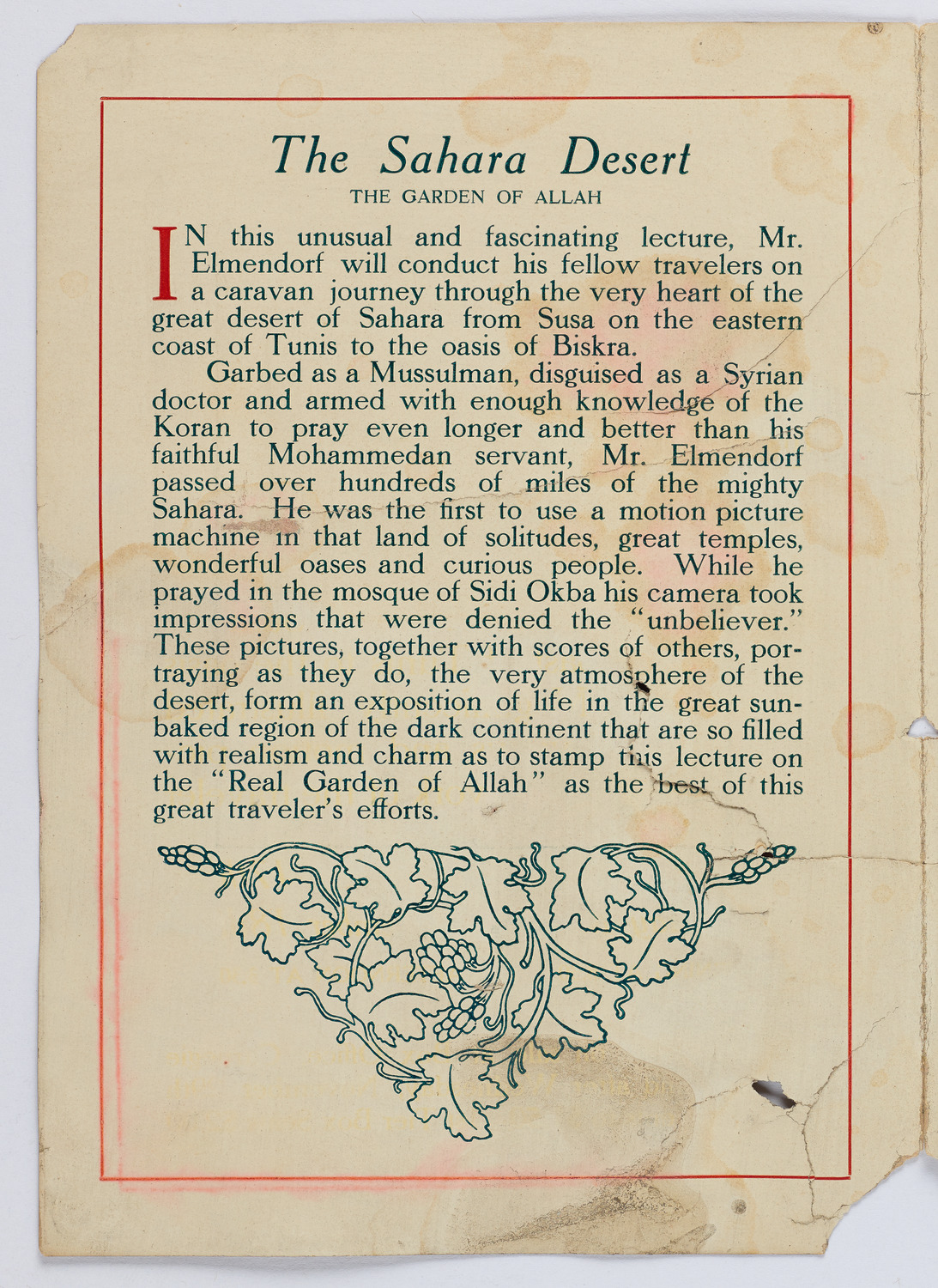 Elmendorf Lecture: The Garden of Allah, December 1911