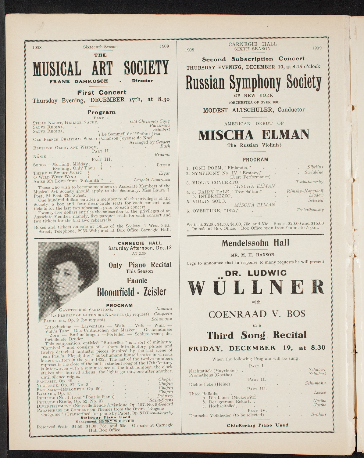 New York Symphony Orchestra, December 8, 1908, program page 10