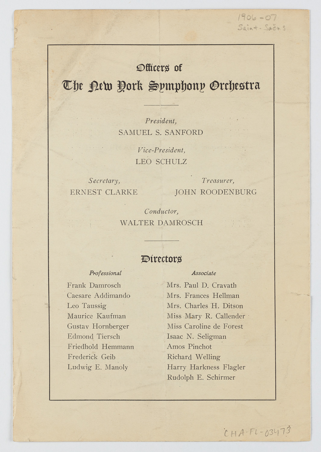 New York Symphony Orchestra, November 1906