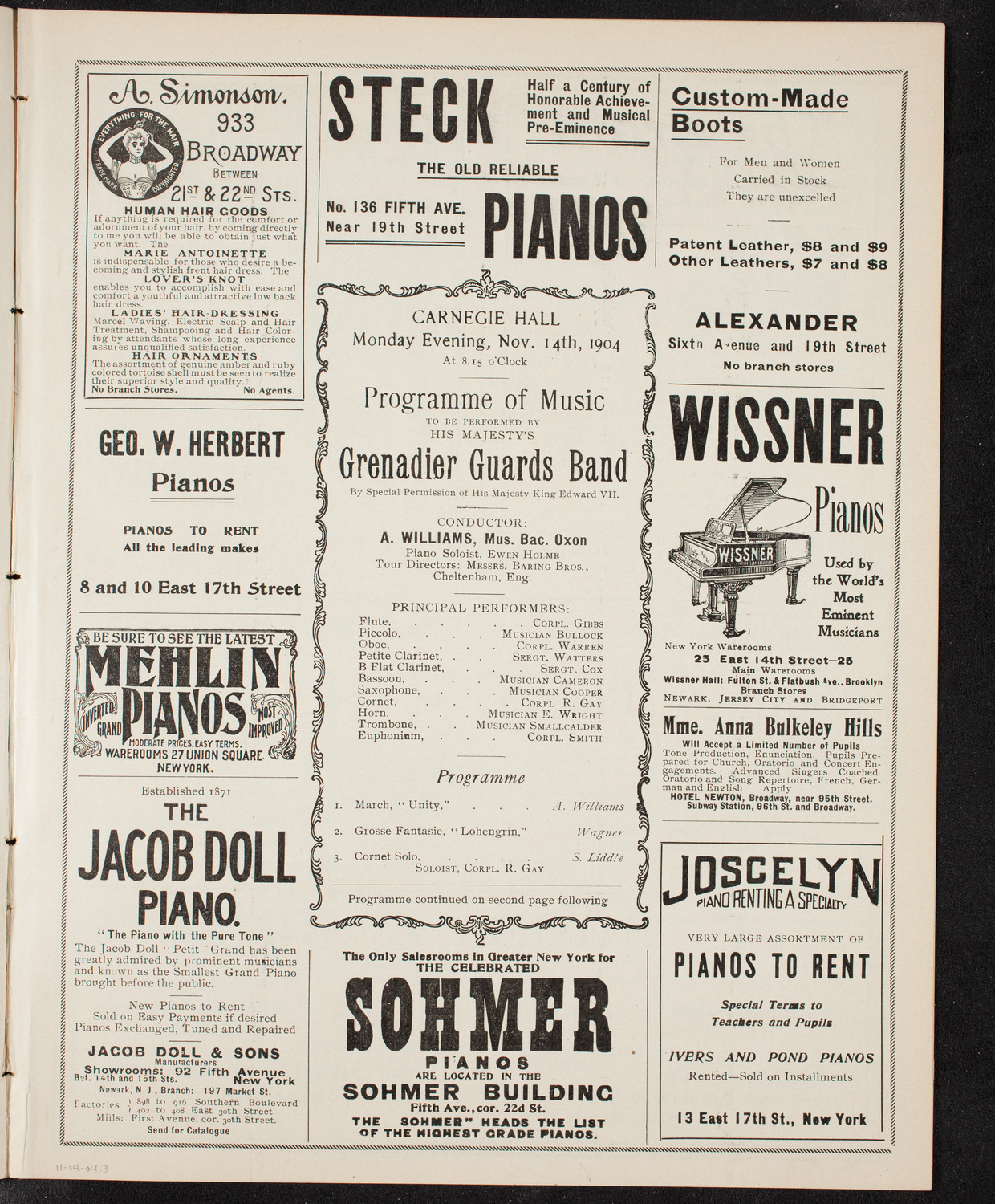 Grenadier Guards Band, November 14, 1904, program page 5