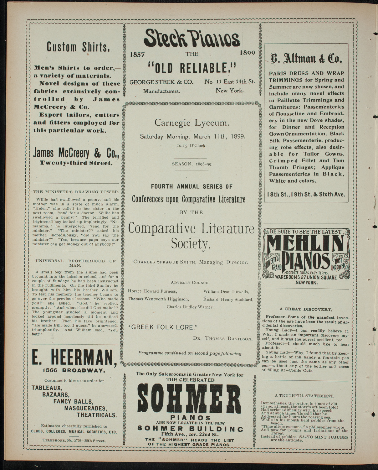 Comparative Literature Society Saturday Morning Conference, March 11, 1899, program page 4