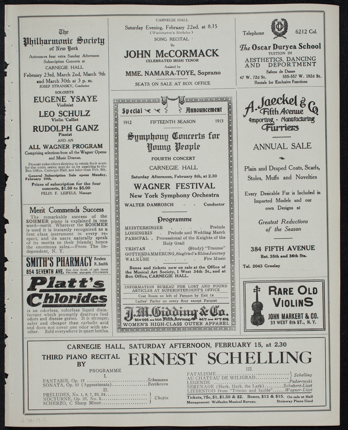 New York Philharmonic, February 7, 1913, program page 9