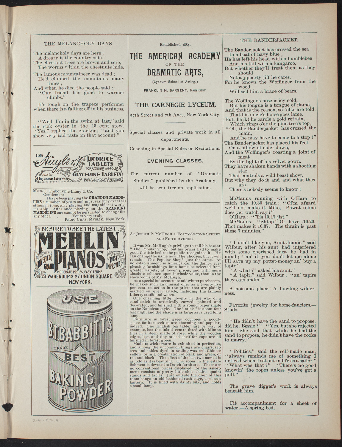 Musical and Dramatic Performance, February 5, 1897, program page 7