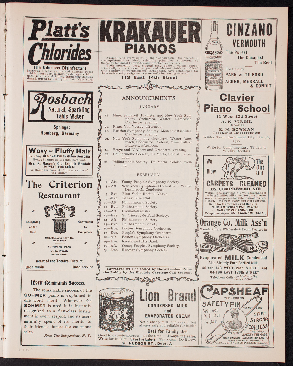 Franz von Vecsey, Violin, January 17, 1905, program page 3