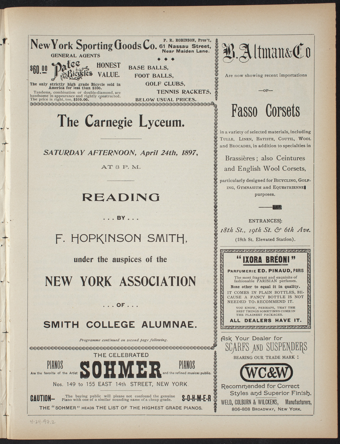 Reading by F. Hopkinson Smith, April 24, 1897, program page 3