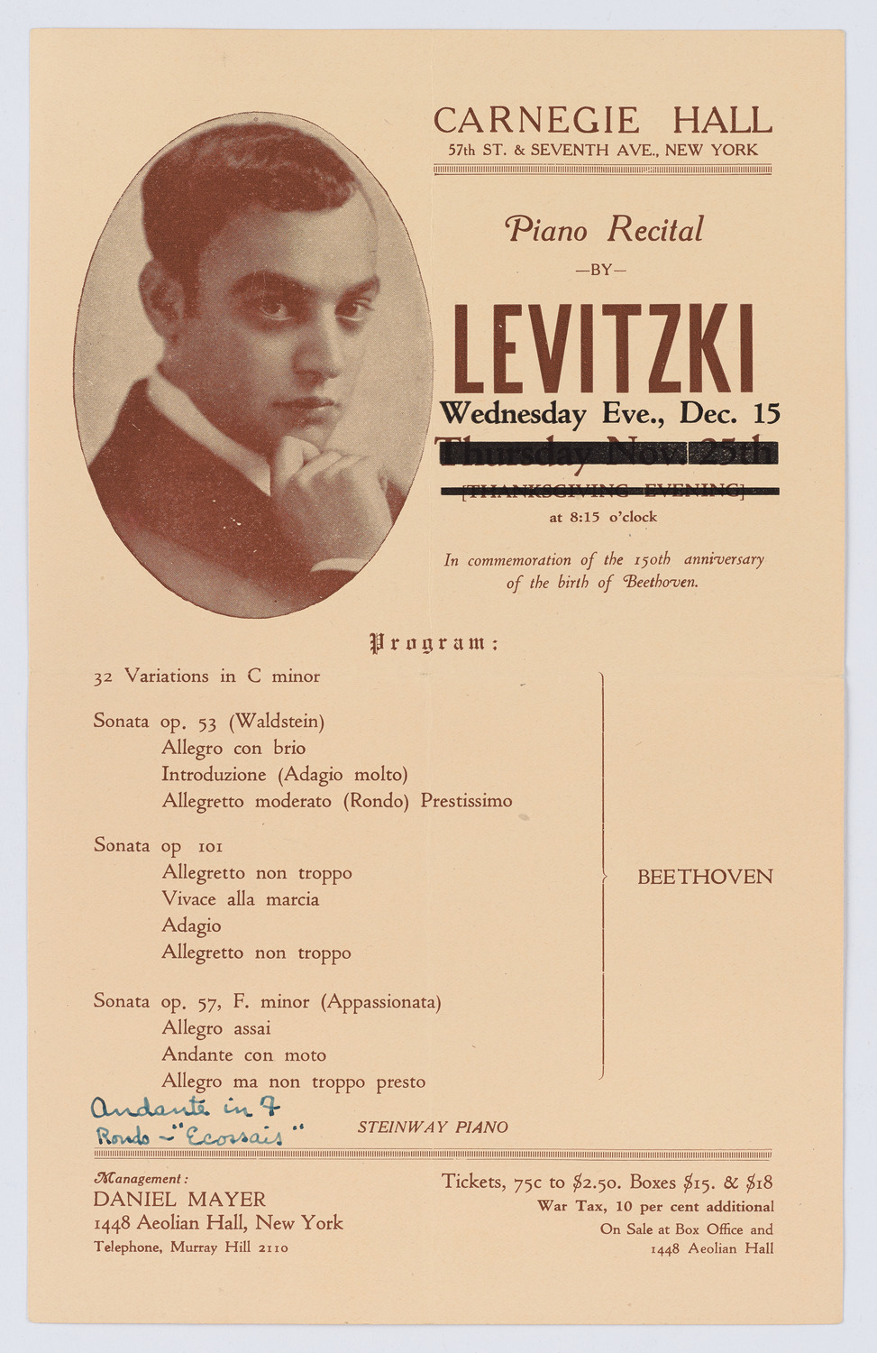 Mischa Levitzki, December 15, 1920