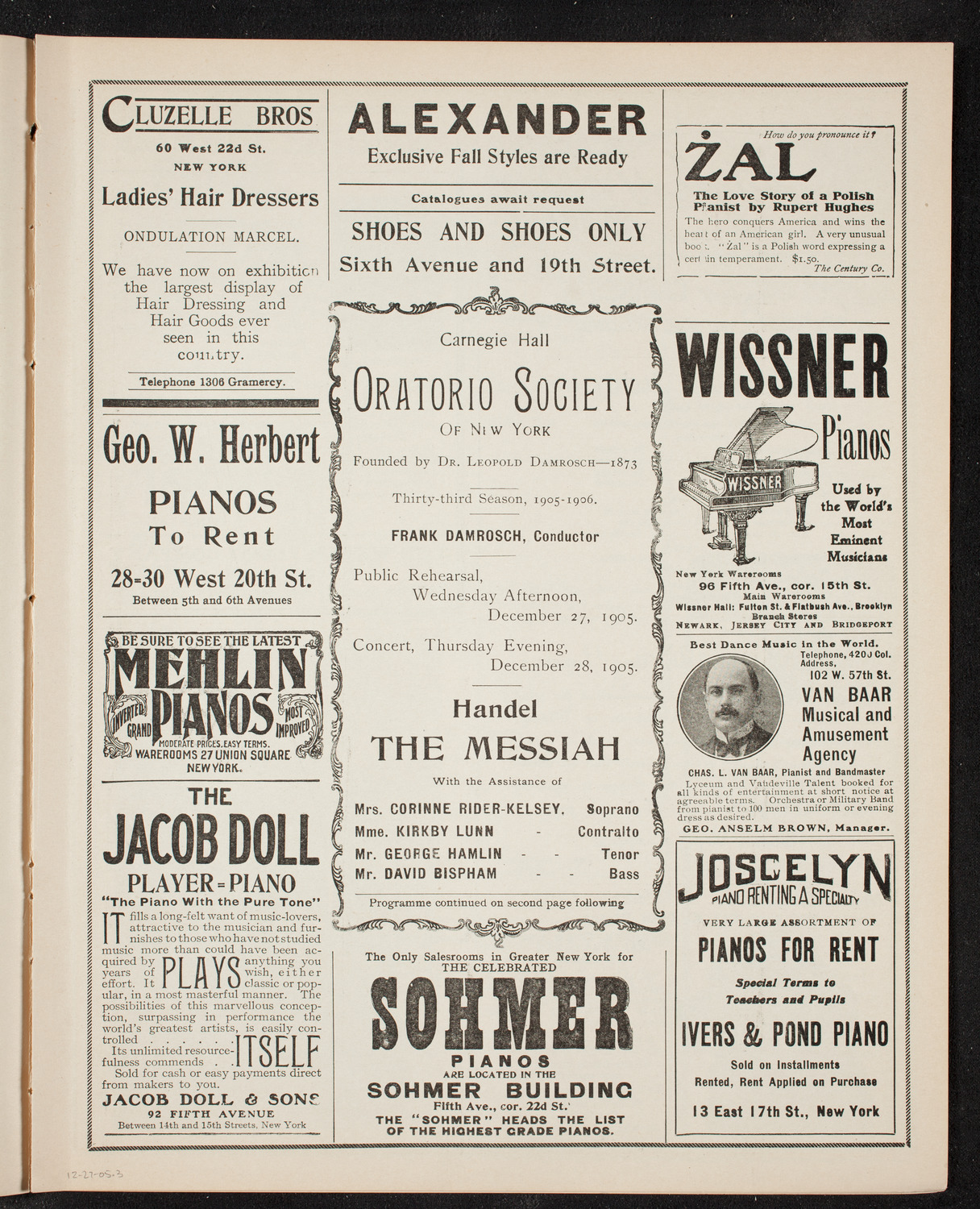 Oratorio Society of New York, December 27, 1905, program page 5