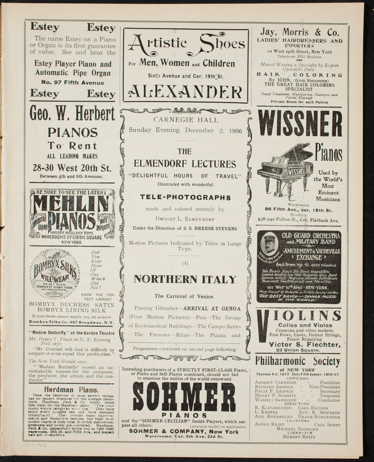 Elmendorf Lecture: Northern Italy, December 2, 1906, program page 5