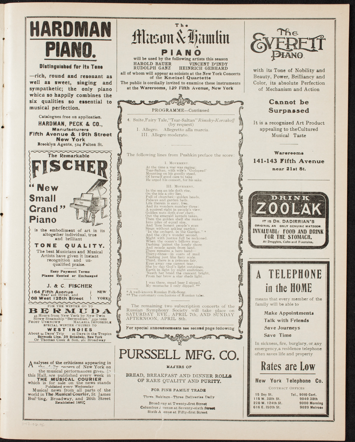 Russian Symphony Society of New York, March 17, 1906, program page 7