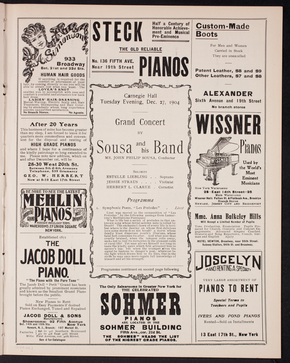 Sousa and His Band, December 27, 1904, program page 5