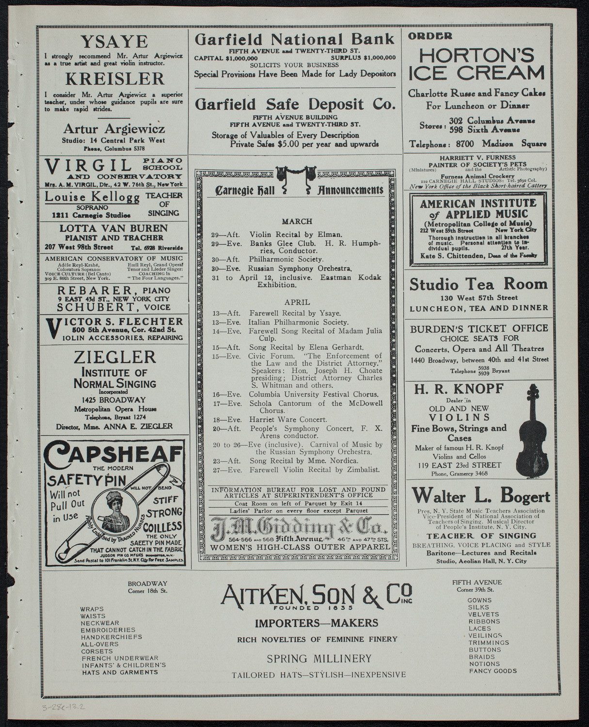 Oratorio Society of New York, March 28, 1913, program page 3