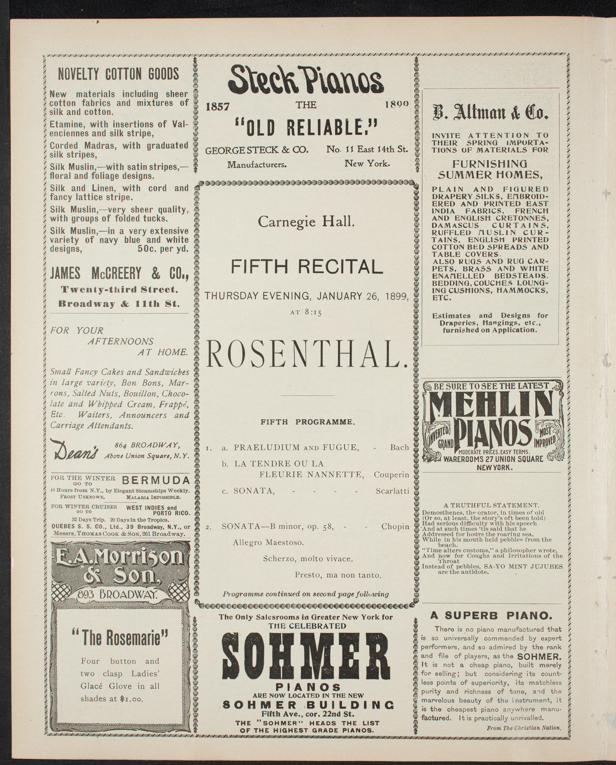 Moriz Rosenthal, Piano, January 26, 1899, program page 4