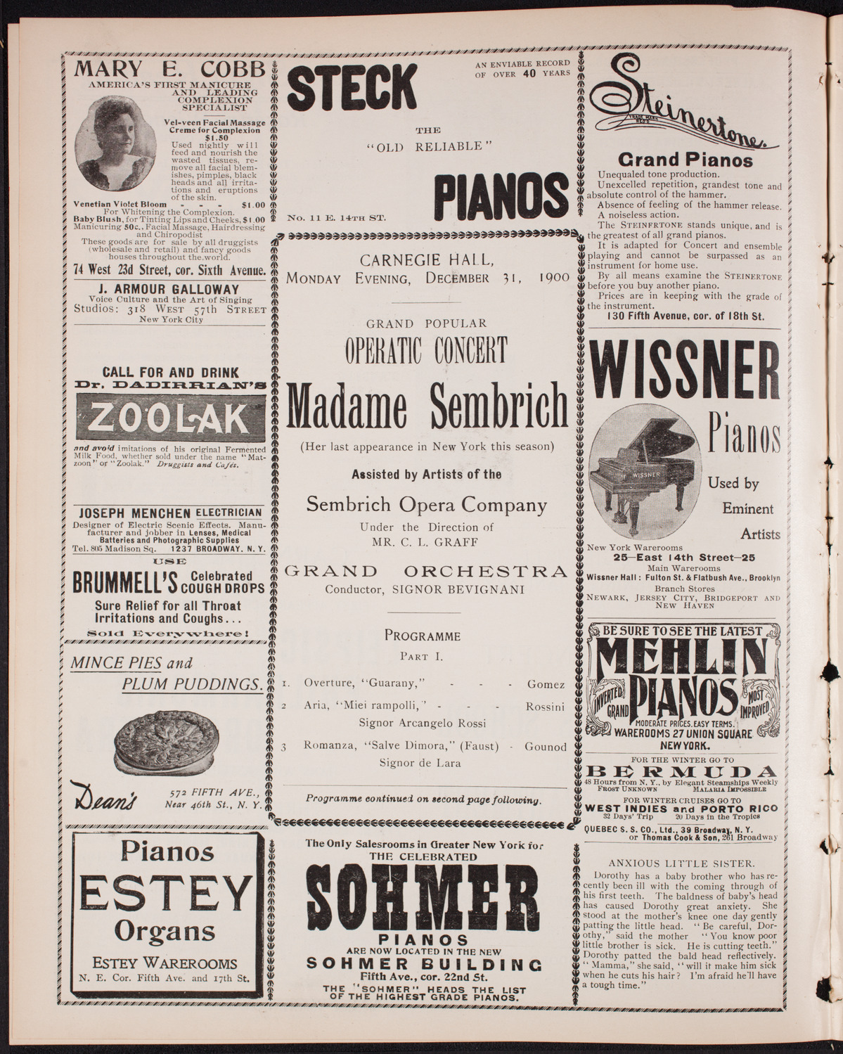 Marcella Sembrich, Soprano, with Orchestra, December 31, 1900, program page 4