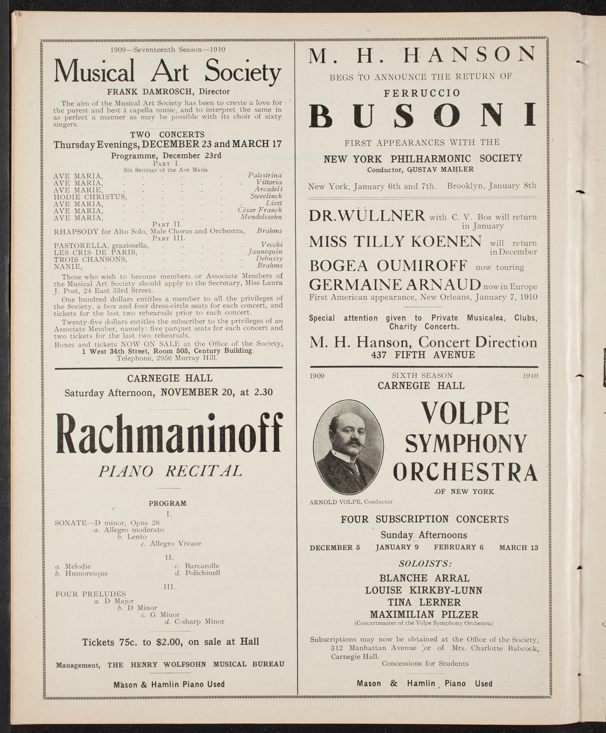 Pepito Arriola, Piano, November 12, 1909, program page 10