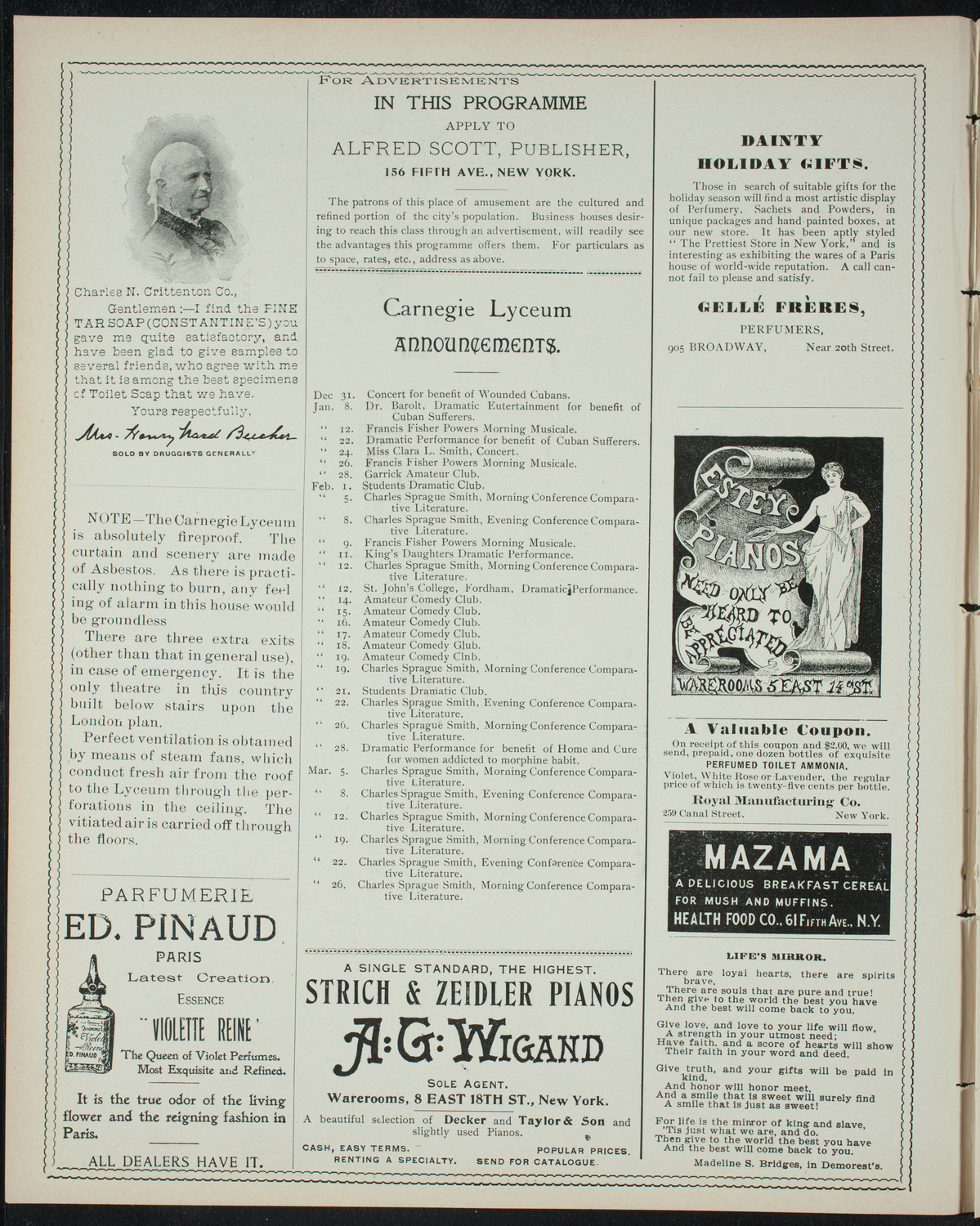 Holiday Pantomime by the Junior League, December 30, 1897, program page 2