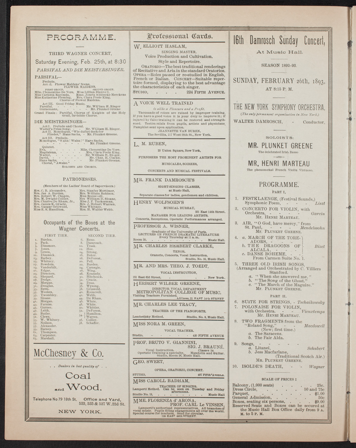 General Society of Mechanics and Tradesmen Program, February 23, 1893, program page 2