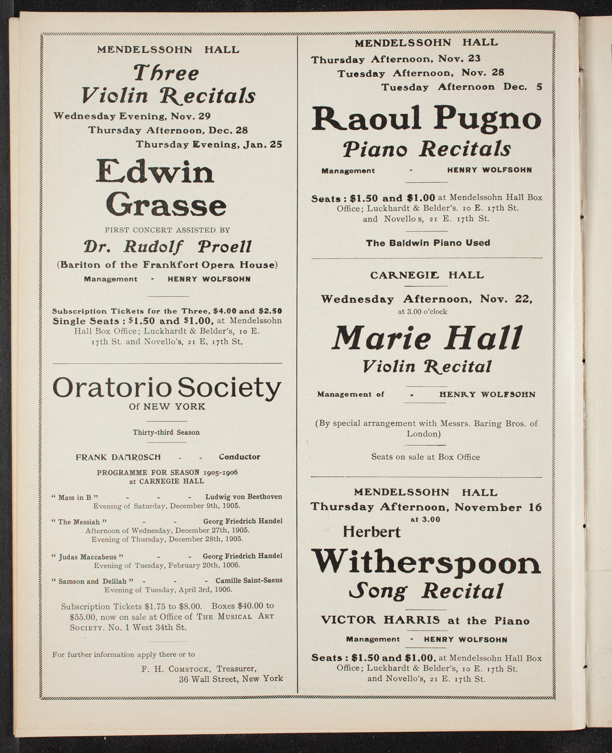 New York Philharmonic, November 11, 1905, program page 10