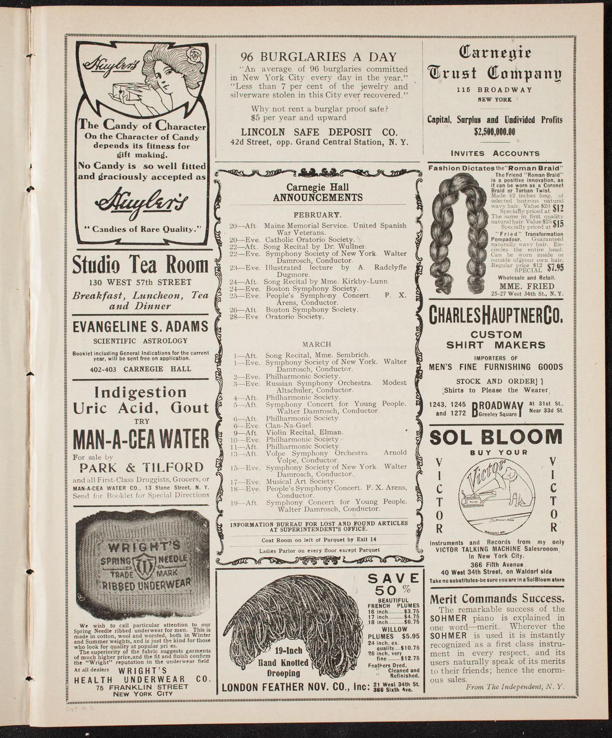 Mischa Elman, Violin, February 19, 1910, program page 3