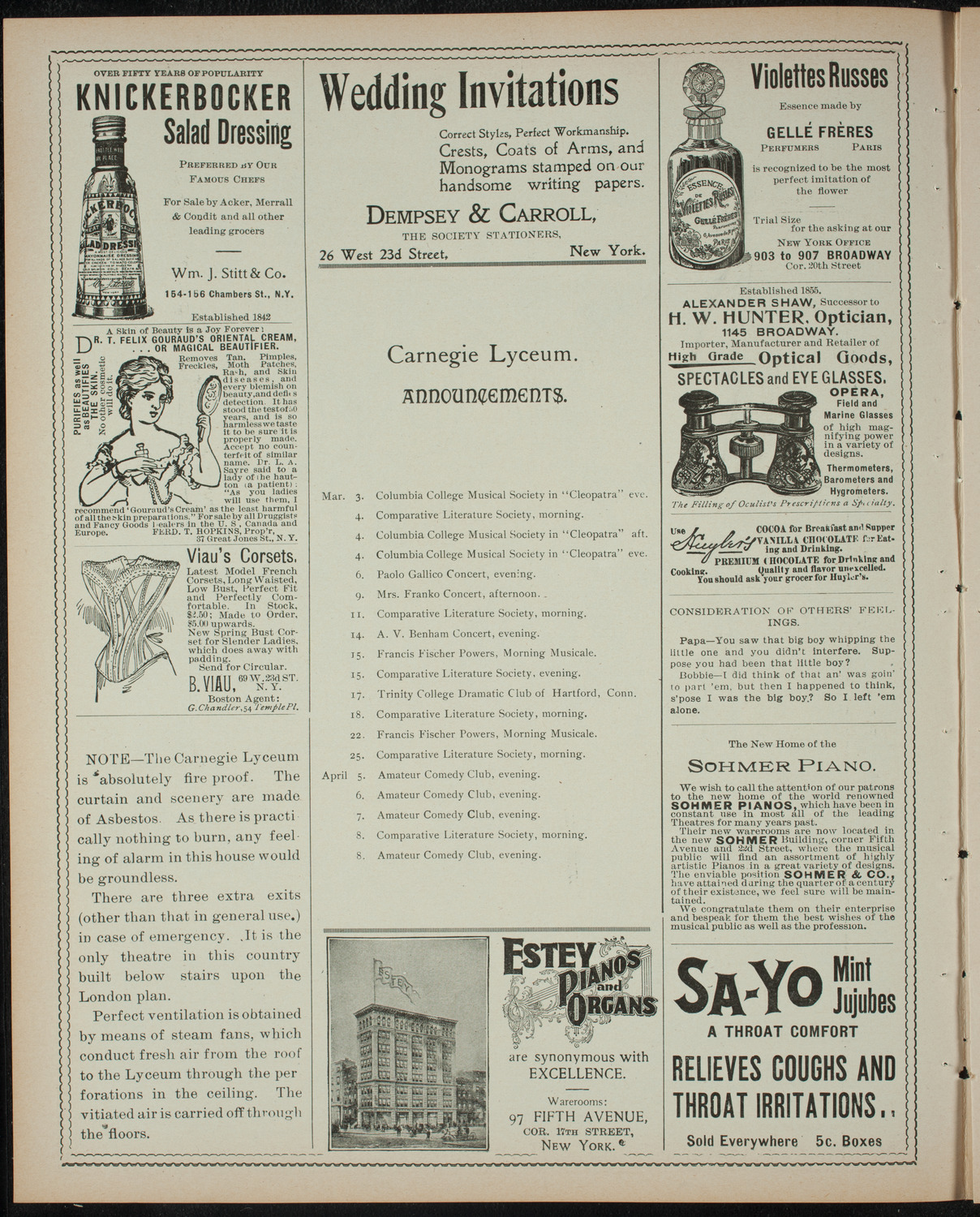 Columbia University Musical Society, March 2, 1899, program page 2