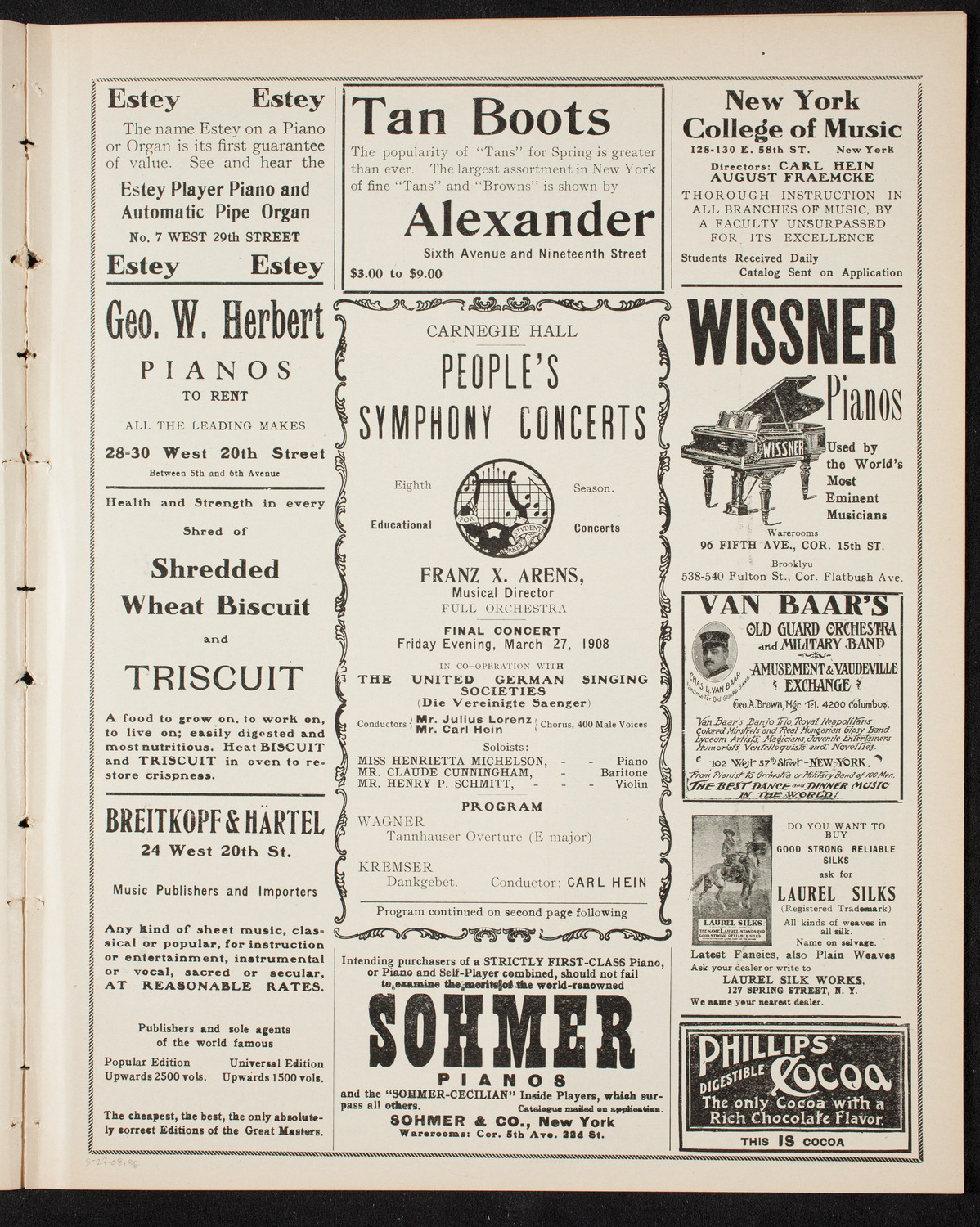 People's Symphony Concert, March 27, 1908, program page 5