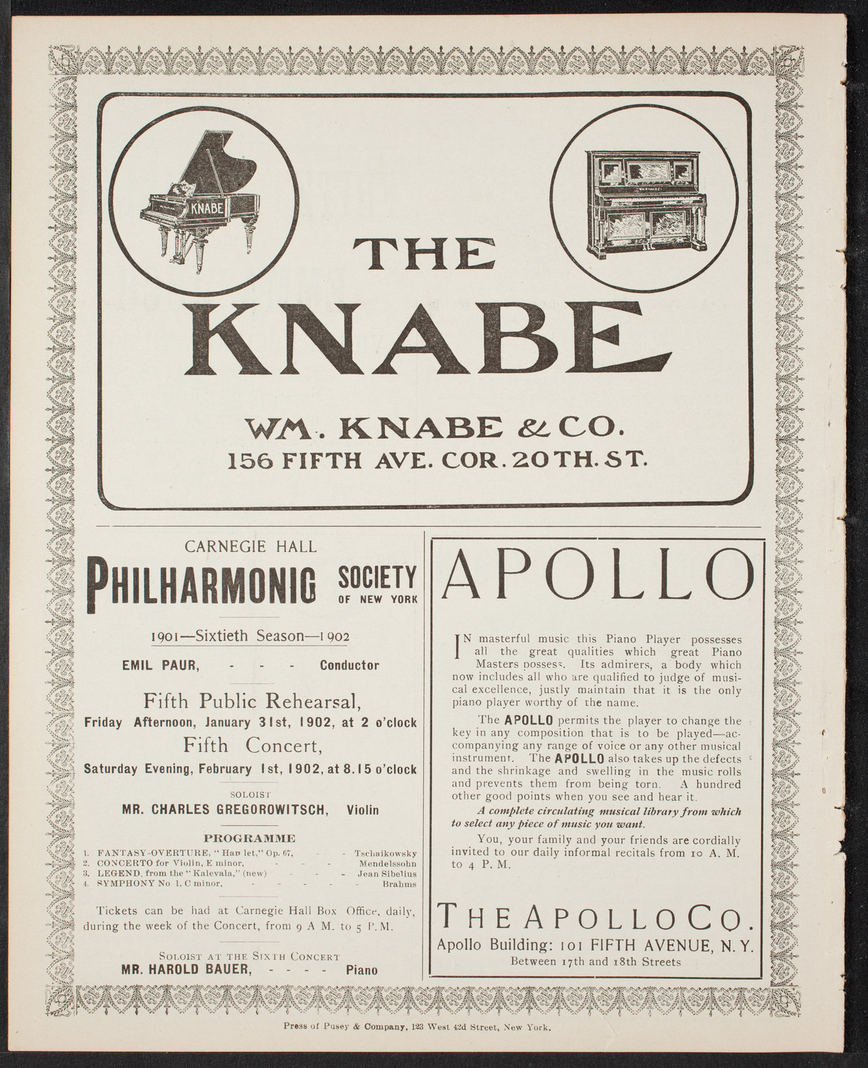 Eduard Zeldenrust, Piano, January 19, 1902, program page 10