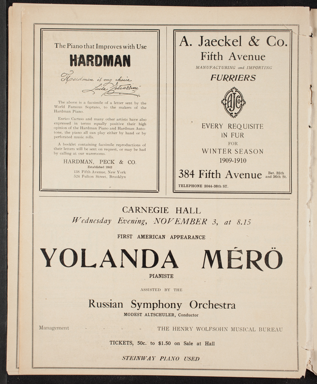 David Bispham, Baritone, October 10, 1909, program page 8